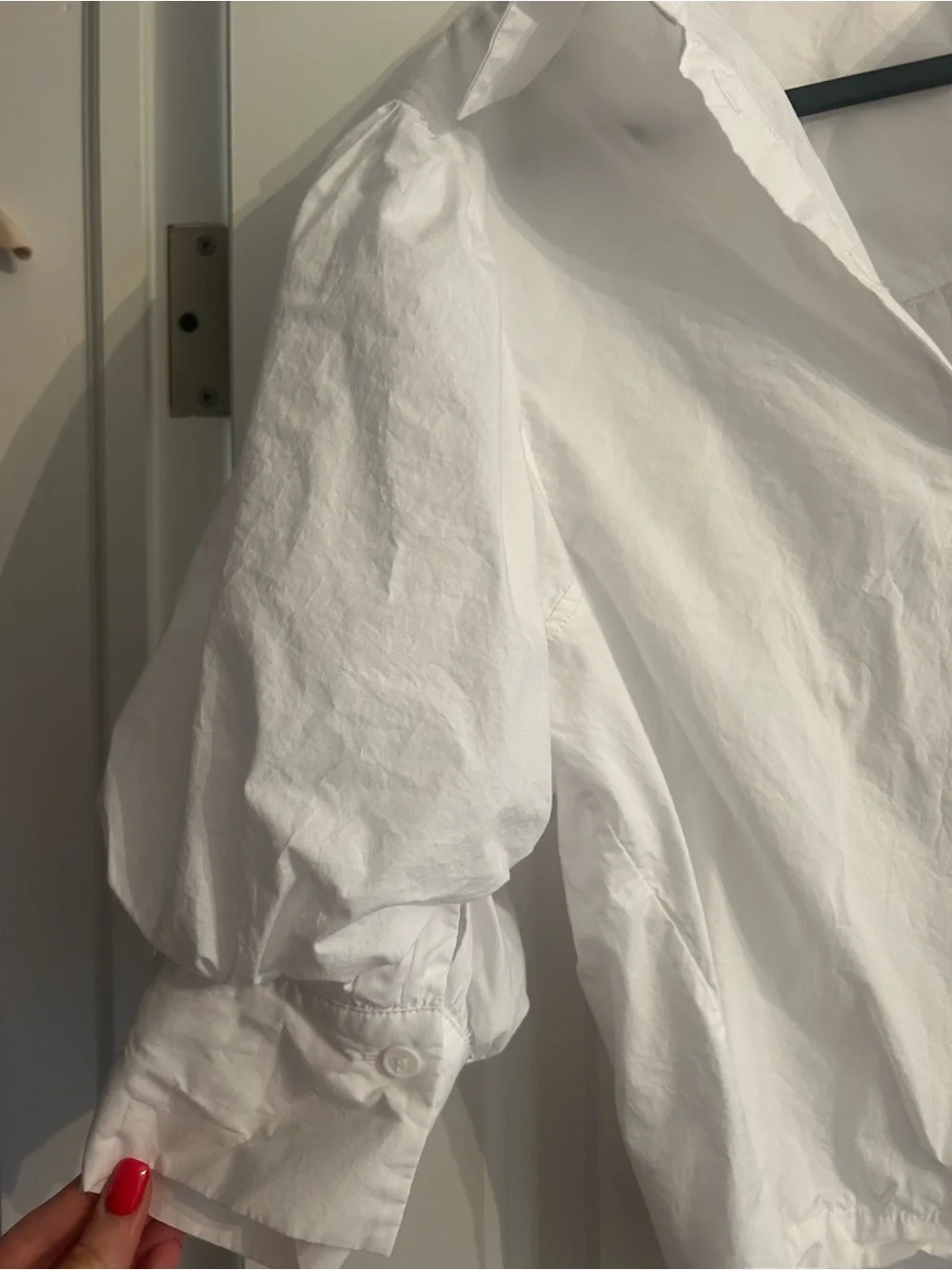 Zara White Button-Down Shirt Puff Sleeve
